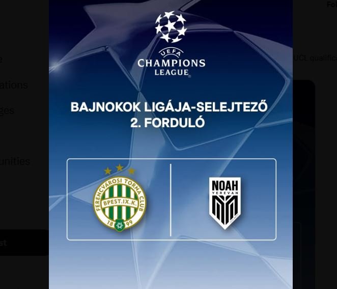 Ferencvárosi TC and FC Noah is scheduled to be played on July 30, 2025